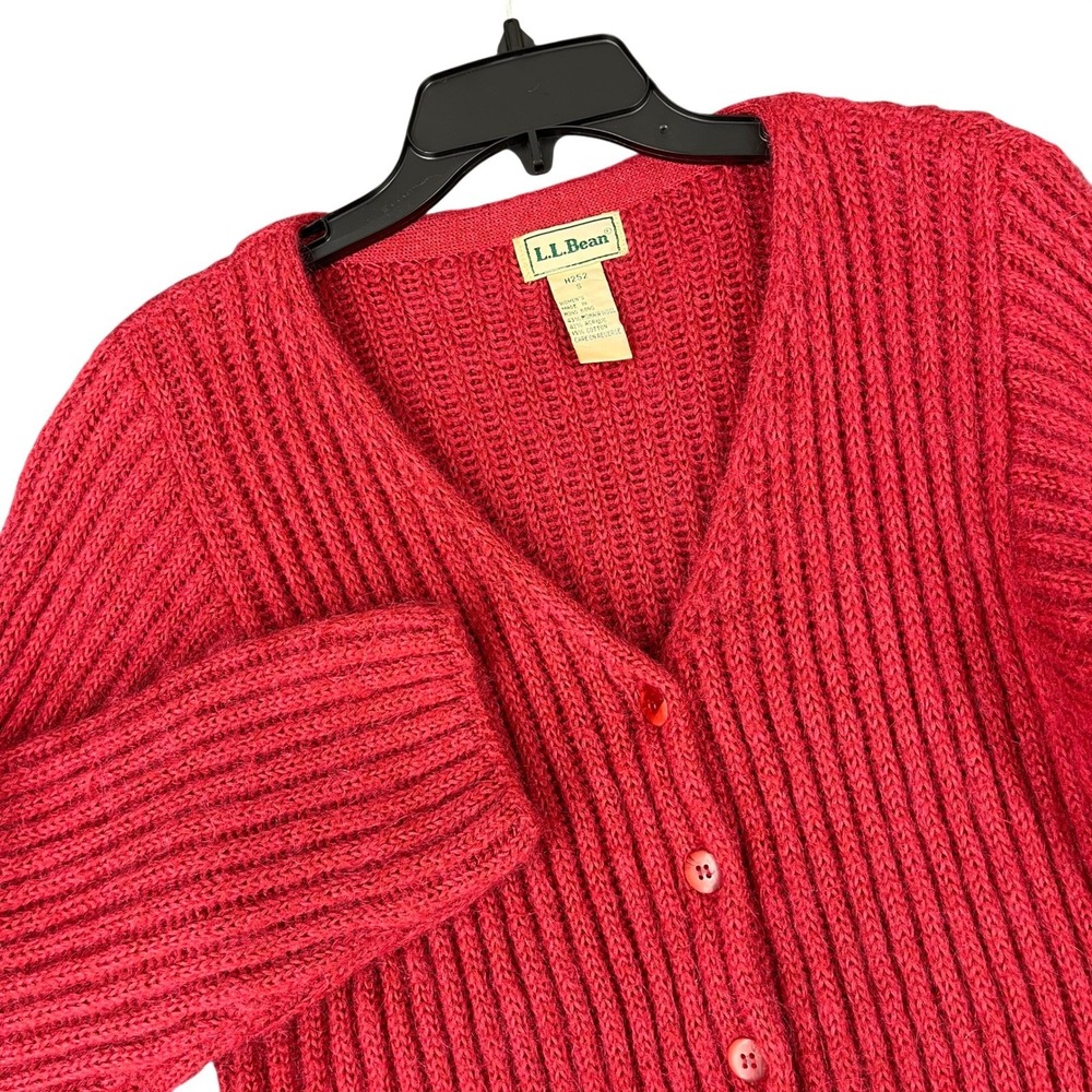Vintage 80s LL Bean Mohair Wool Ribbed Knit Casual Cardigan Womens S